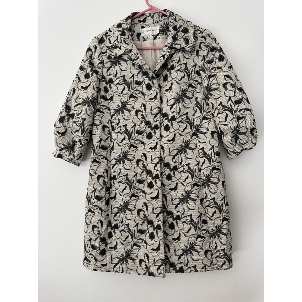 Jones New‎ York Womens Casual Black & Crem Floral Suit Jacket Size 6 3/4 Sleeve